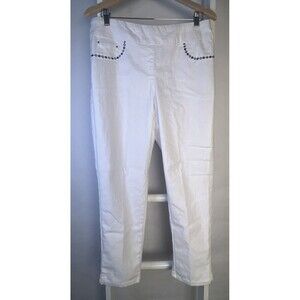 White Pants Womens 10 Stretch PO Embroidered Pocket Straight Leg 26.5 in Ruby Rd